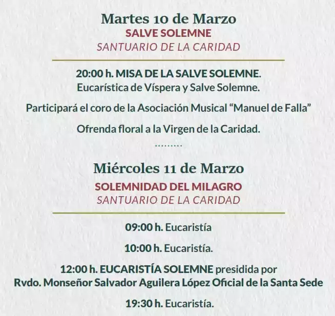 fiestas del Milagro Illescas 2026. Actos religiosos dias 10 y 11