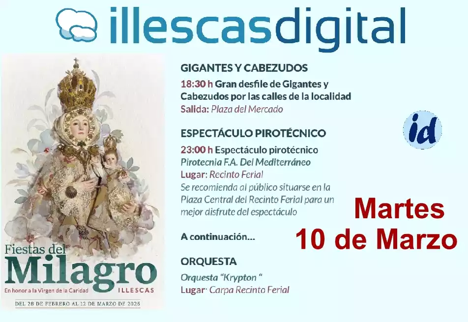 fiestas del Milagro Illescas 2026. Martes 10