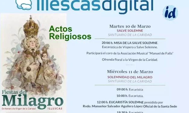 Programa de actos religiosos para el día 10 y 11 en las Fiestas del Milagro Illescas 2.026