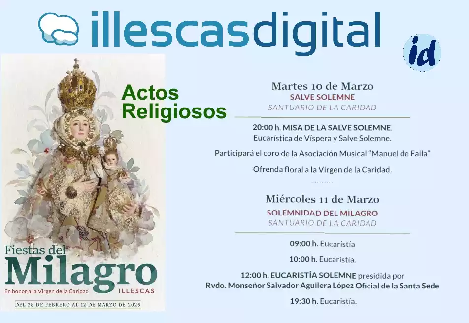 fiestas del Milagro Illescas 2026. Actos religiosos dias 10 y 11